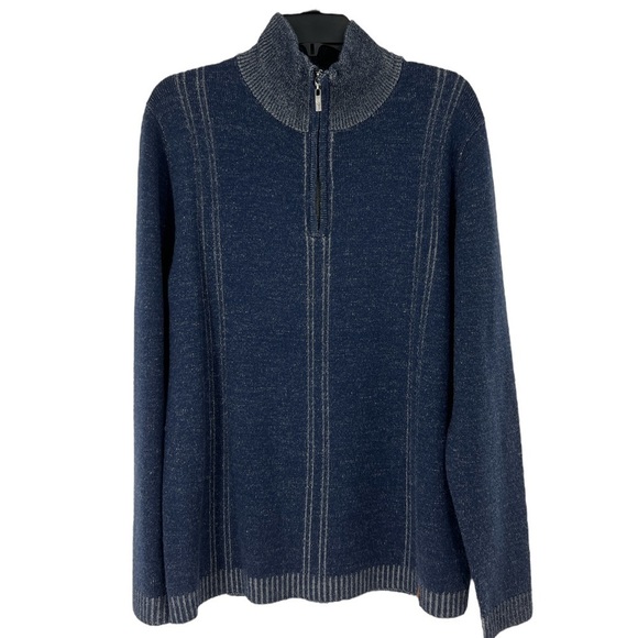 Neve quarter zip Mens Blue and White Size medium 100% Murano wool Sweater - Picture 1 of 12